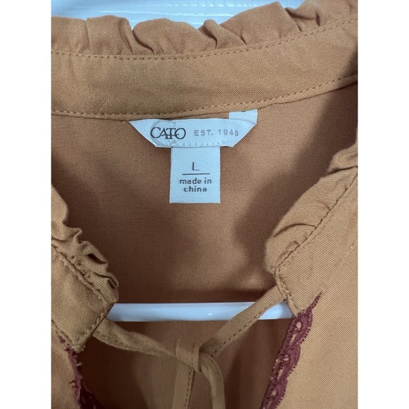 Womens Large Orange Red Embroidery Flare Sleeve Blouse Top Boho Festival Peasant - Picture 2 of 13